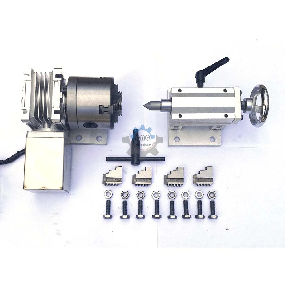 CNC engraving machine 4 axis rotary indexing head + tailstock ejector pin 80 130 mm chuck suitable for 4-axis engraving machine