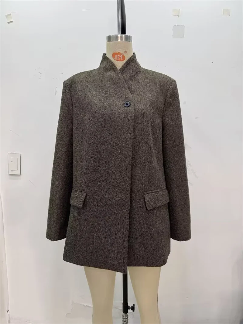 Women's Coat 2025 Winter New Camel Long-Sleeve Twill Single-Button Simple Blazer Casual Fashion Versatile Style