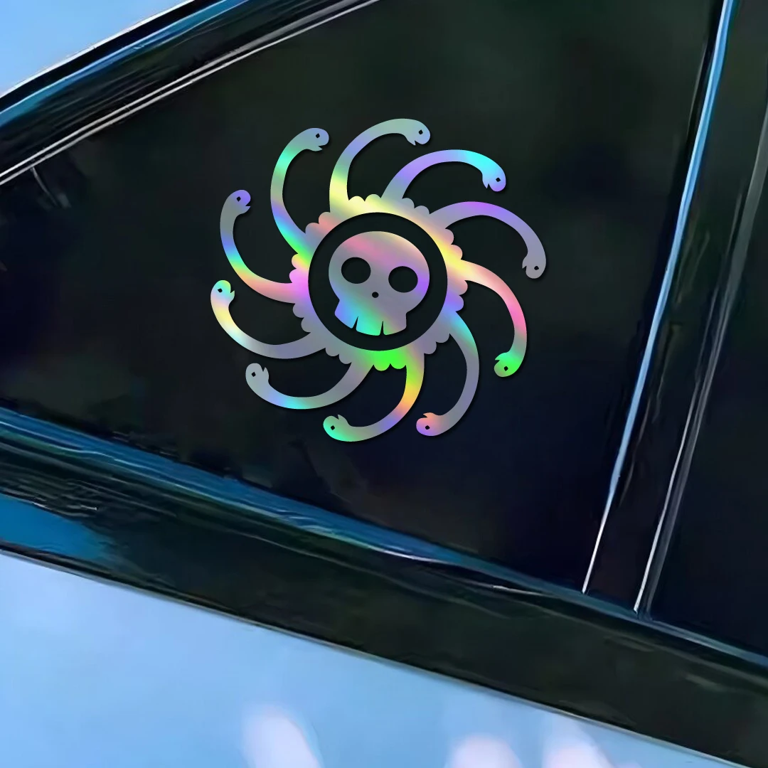 

Skull & Octopus Tentacle Car Sticker - Holographic/White/Red/Brown Options, Edgy Decor for Car Body & Window, Add Bold & Unique