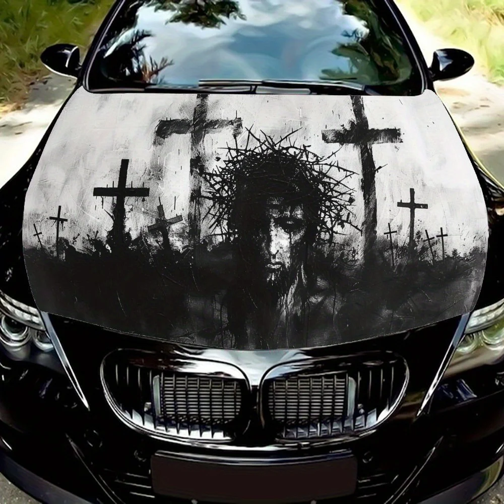 

Gloomy Calvary Abyss Cross Car Hood Vinyl Wraps Sticker, Car Engine Decal, Waterproof Self-adhesive Car Packaging Cover, Univers