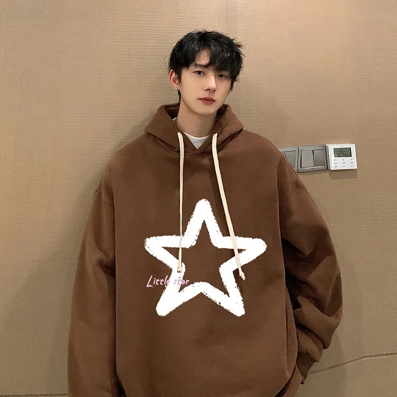 Men's Oversized Hoodie Off White 5XL Hoodies with Hat Over size for Men Star Print Man Casual Wear Hoody Male Sweatshirt