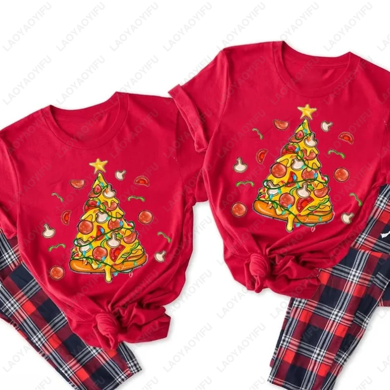 لطيف شجرة عيد الميلاد الرجال النساء القطن التي شيرت متعة البيتزا شريحة عطلة زينة لملابس احتفالية بلايز الإبداعية الجدة تيز هدية