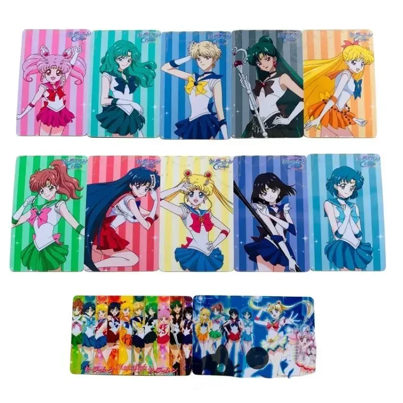 12Pcs/set Self Made Sailor Moon Sailor Mercury Meiou Setsuna Sailor Uranus Anime Classic Series Collection Crystal Card Sticker