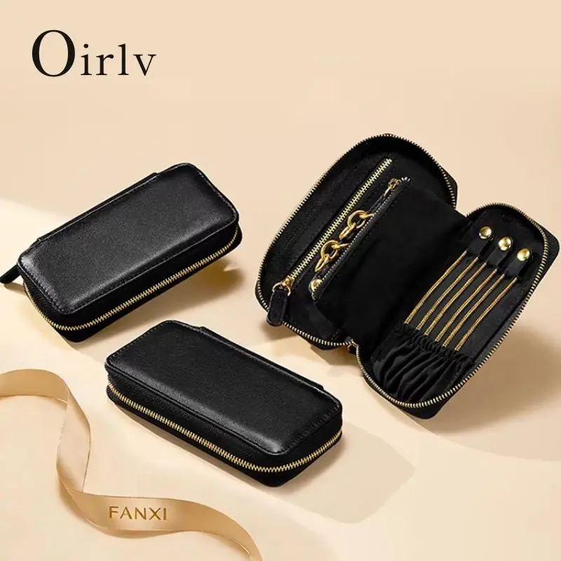 

Портативная черная дорожная сумка-органайзер для украшений Oirlv, компактный футляр на молнии для хранения колец, серег, ожерелий с бархатной подкладкой