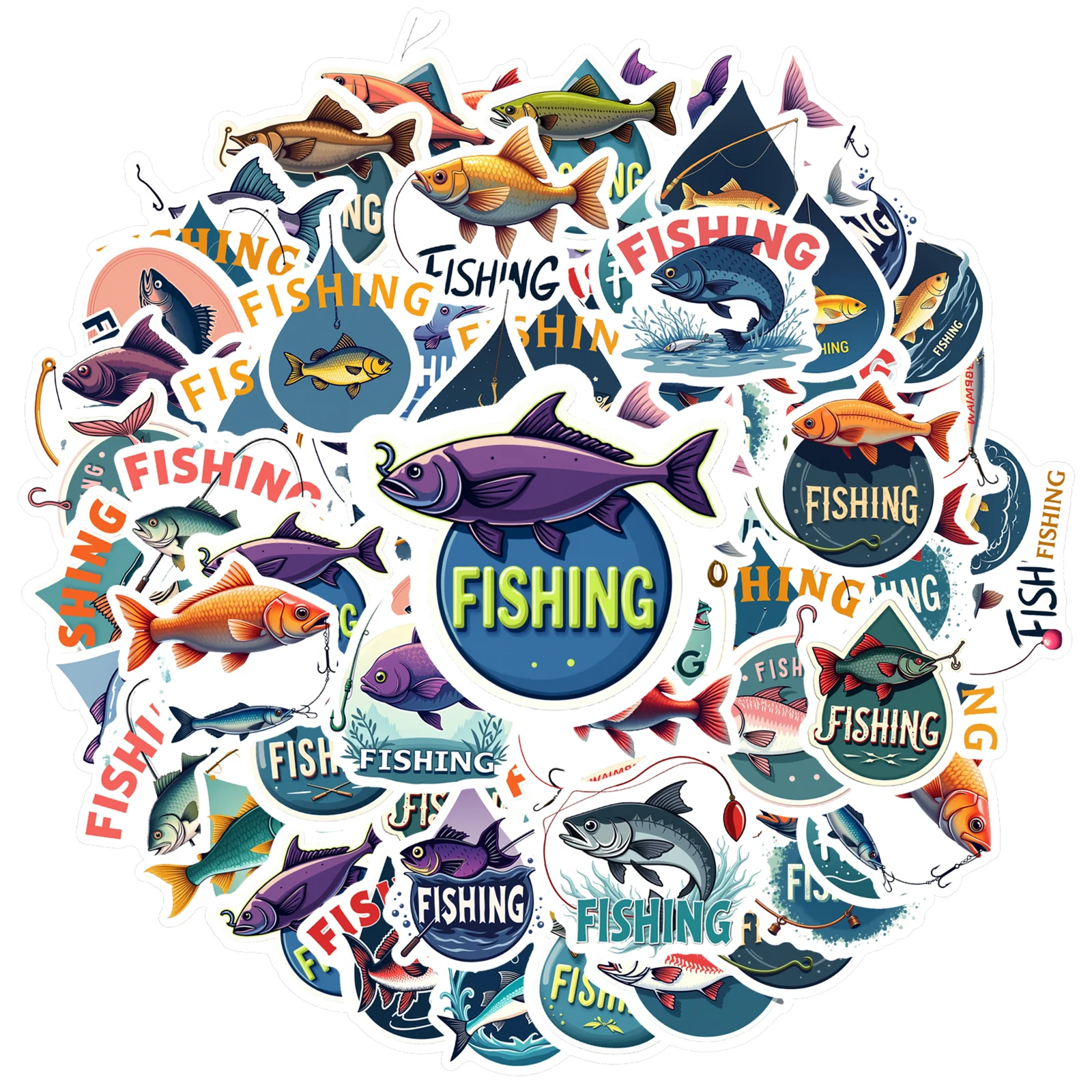 Calcomanías de peces juguetones, pegatinas de animales de pesca de dibujos animados, pegatinas DIY para teléfono, portátil, guitarra