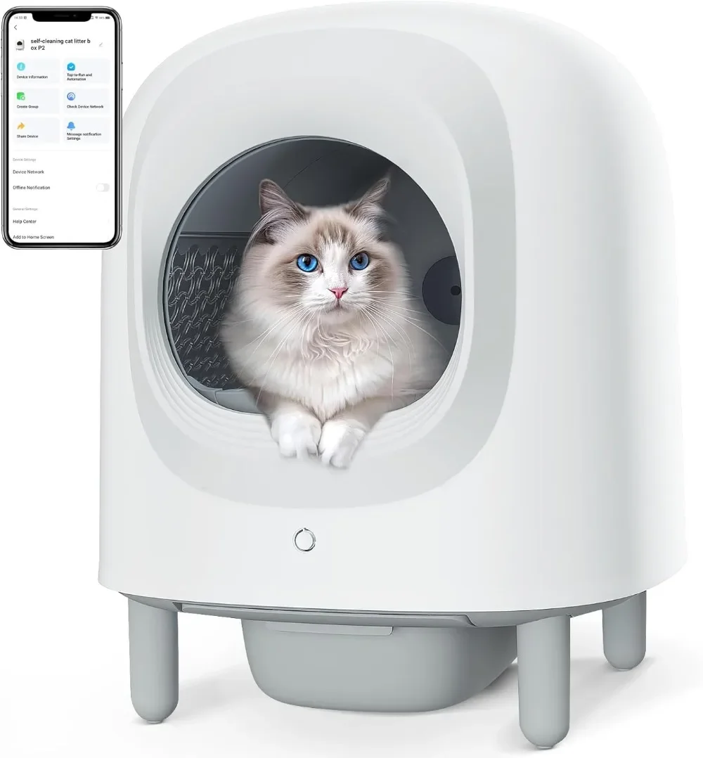 

Self Cleaning Litter Box - 56L Extra Large Automatic Cat Litter Box with APP Control/Safety/Low Noise/Use Easily for Multiple