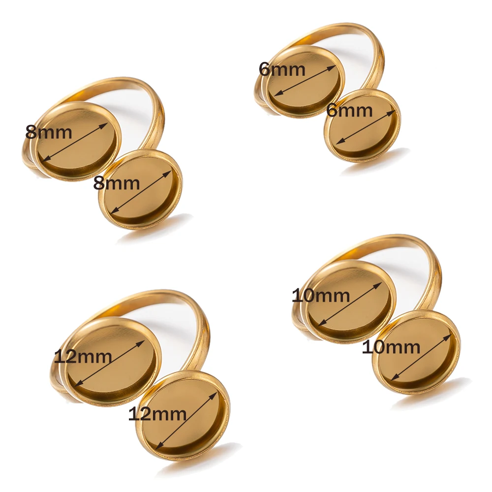 5pcs Stainless Steel Gold Plated Adjustable Ring Setting Blank Base Bezel Tray for DIY Finger Jewelry Making Components Findings
