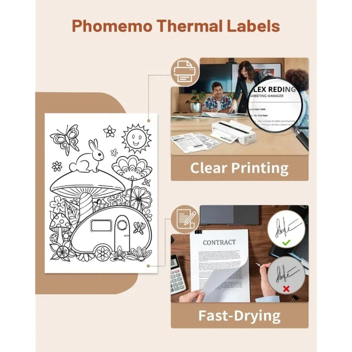 A4 Thermal Paper Quick-Dry Barcode Ship Medical Retail Labels Receipts Compatible A40 X8 M08F S8 Office Warehouse Hospital Use