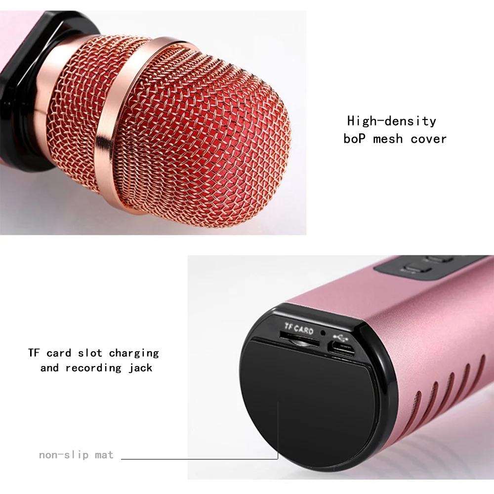 Microphone Bluetooth sans fil K6, karaoké, condensateur, haut-parleur pour touristes, portable, chant, noir