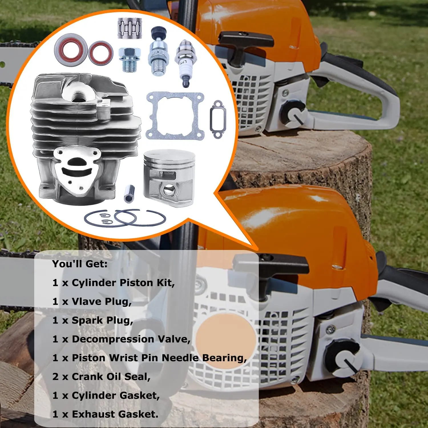 Imagem -04 - Cilindro Pistão Base Juntas Topo Final Reconstruir Kit para Stihl Ms261 Ms261c ms 261 Motosserra Peças 44.7 mm