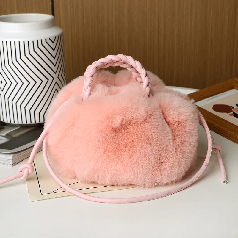 

Sweet Handbags for Women 2023 Pink Messenger Bag Trendyol Cute Lady Casual Furry Kawaii Japanese Cotton Shoulder Bag