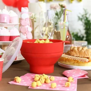 Silicona DIY Microondas Palabra de palomitas de maíz Fabricante de palomitas de maíz roja con chips de tapa Plato de fruta Cocina de alta calidad Herramientas fáciles 12 Best Microondave Bowl de ventas - №4