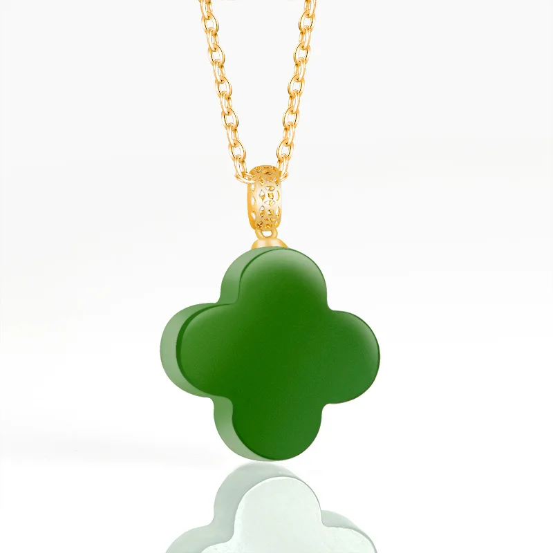 

Natural jade 18K gold four-leaf clover necklace pendant, genuine jade for men and women