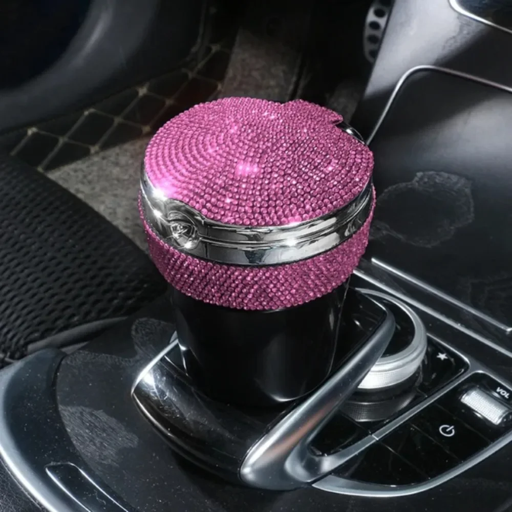 Rhinestone Diamond Car Ashtray with LED Light Cigar Cigarette Ash Tray Smoke Cup Holder Storage Cup Car Accessories for Women