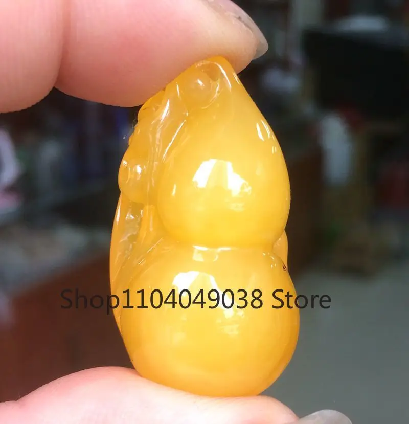 Certificate Natural Mexican Amber Beeswax Gourd Pendant 21*40mm Yellow Amber Pendant Jewelry for Women Men Beads Necklace