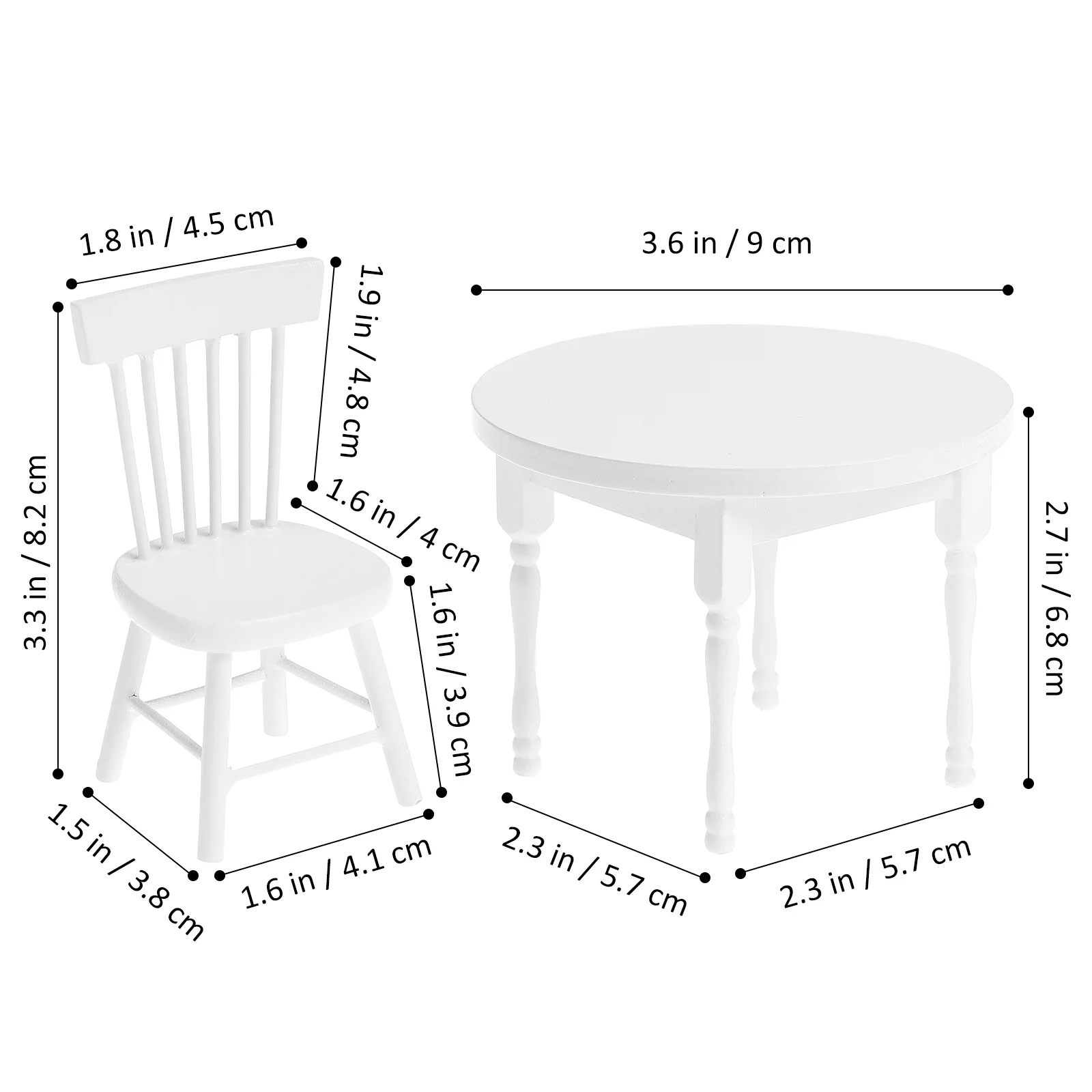 1 set 1 set witte ronde mini-tafelstoelset houtstructuur poppenhuismeubilair voor eetkamer keuken decor miniatuur landschap