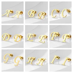 Stainless Steel 26 A-Z Initial Letter Stud Earrings Small Tiny Alphabet Name Earrings Gold Color DIY Pendientes Brincos Dropship