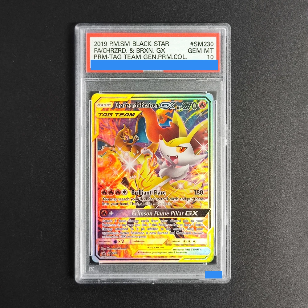 

Прокси-карта POKEMON SM BLACK STAR PROMO # Коллекционная игровая карта SM230 CHRZRD & BRXN GX с аутентификацией и оценкой 10