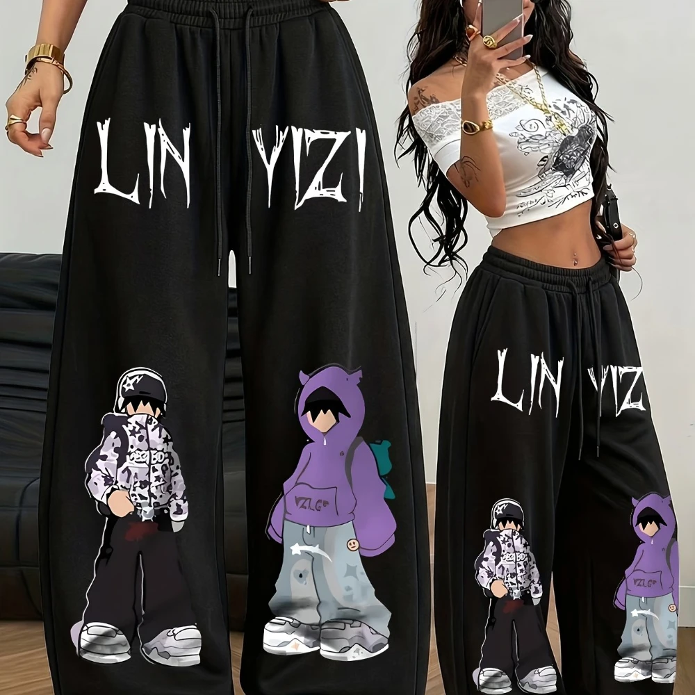 Street Style Hip-hop Cartoon Pattern Printed Sports Pants for Women, Fashionable and Casual Sports Pants
