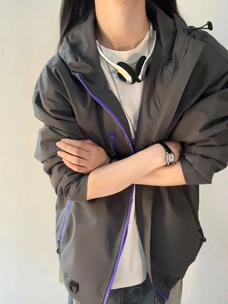 Gray Three-Proof Soft  Jacket Men's Autumnal American Retro Workwear Coat Hooded Outdoor Climbing Suit Jacket