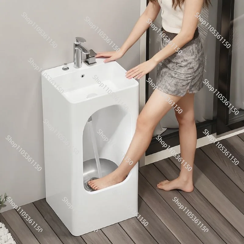 Column basin, double-hole face wash basin, ceramic household mop pool, hand wash basin, integrated molding, hand wash feet
