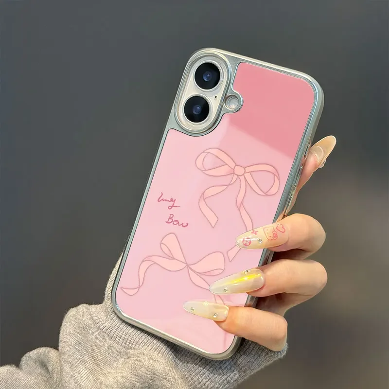 Розовый чехол для телефона с милым бантом для iPhone 11/12/13/14/15/16/17 Pro Max AIR PLUS, эпоксидный чехол для телефона, ТПУ, защита от падения