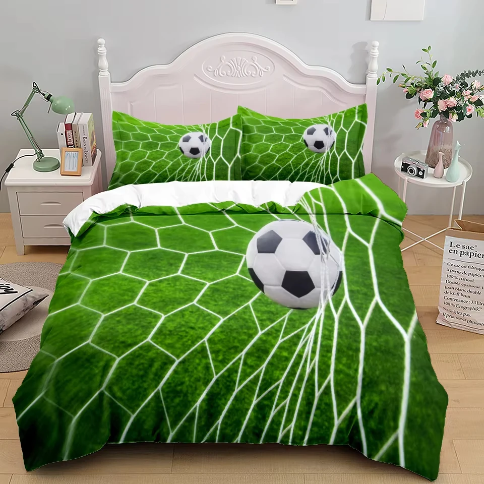 Football Duvet Cover Twin King Size Sports Theme Bedding Set Soccer Ball Pattern Football Court Comforter Cover for Girls Boys
