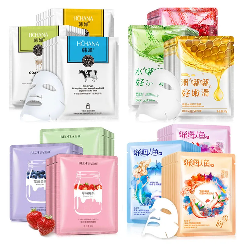 15 Uds BIOAQUA mascarilla Facial de frutas frescas caracol ácido hialurónico hidratante reafirmante hoja para el cuidado de la piel máscaras