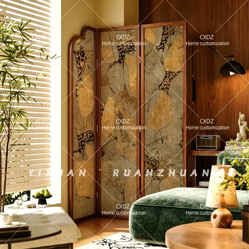 Medieval Light Luxury Folding Mobile Screen Partition Solid Wood Room Divider for Living Room Bedroom Guest Dining Area Home