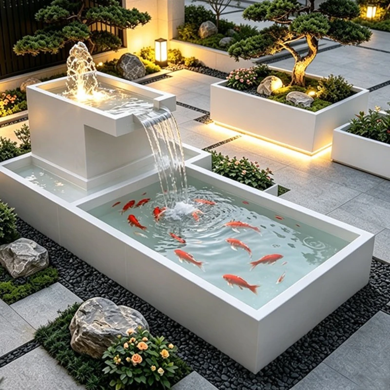 Modern Stainless Steel Koi Pond with Integrated Filter Luxury Outdoor Water Feature Zen Garden Fountain for Villa Courtyard