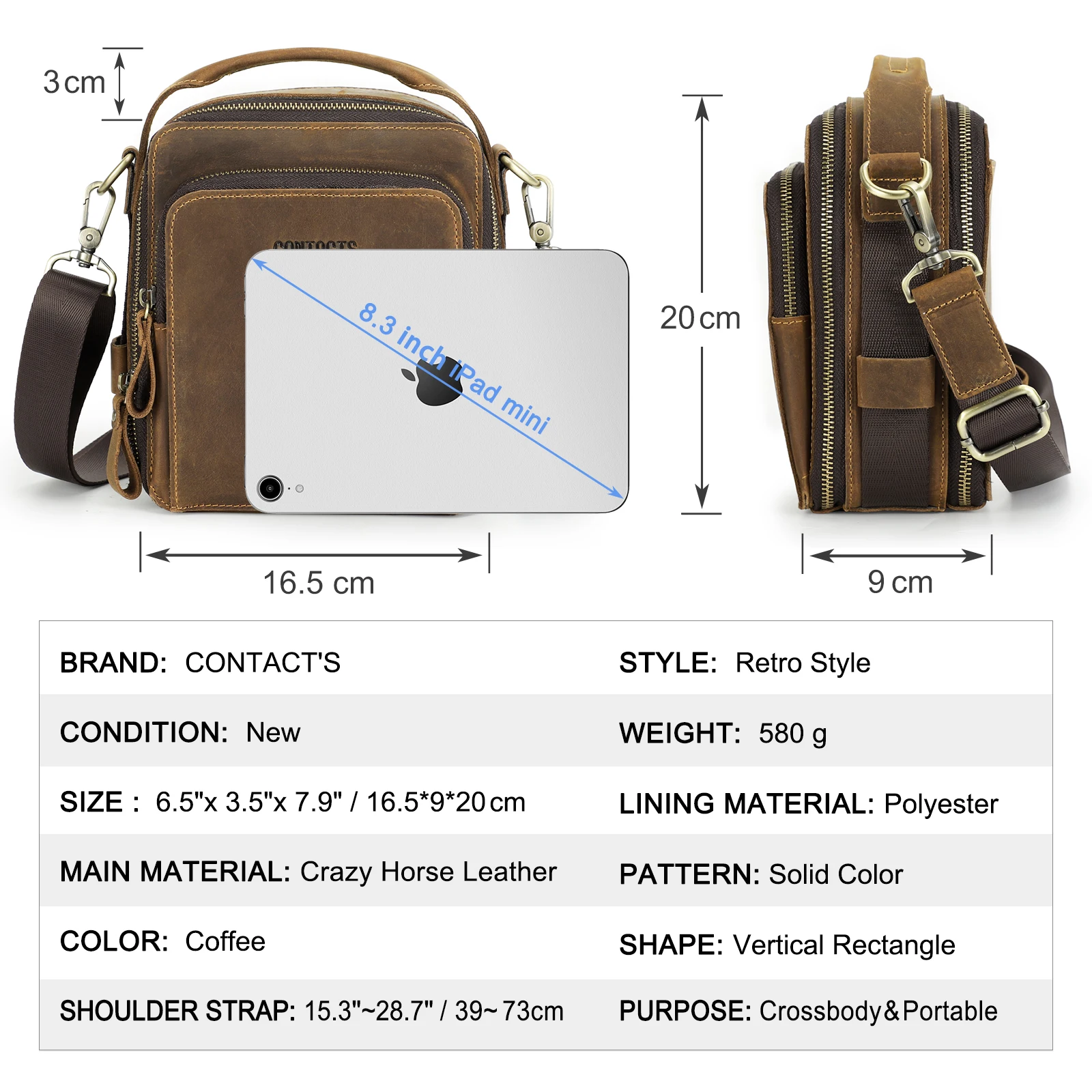 Men Small Shoulder Bag Genuine Leather Crossbody Messenger Bags for 8.3\'\' iPad Mini Vintage Designer Handbag Bolso Male New