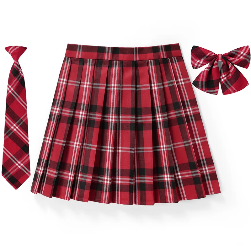 Falda plisada a cuadros con pajarita para mujer, Mini uniformes escolares japoneses Harajuku Preppy, falda Kawaii de verano para niñas, XS- 5XL