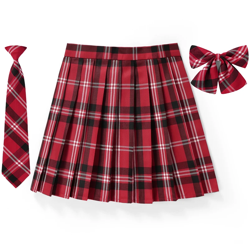 Women Plaid Pleat Skirt With Necktie Bowtie XS- 5XL Harajuku Preppy Mini Japanese School Uniforms Girls Summer Jupe Kawaii Skirt