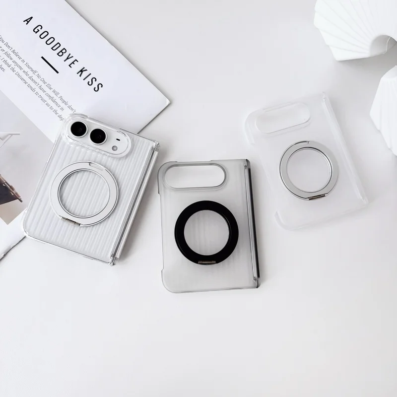 For iPhone Duo Clear Stripe Magnetic Ring Stand Phone Case Shockproof Foldable Protective Hard Cover