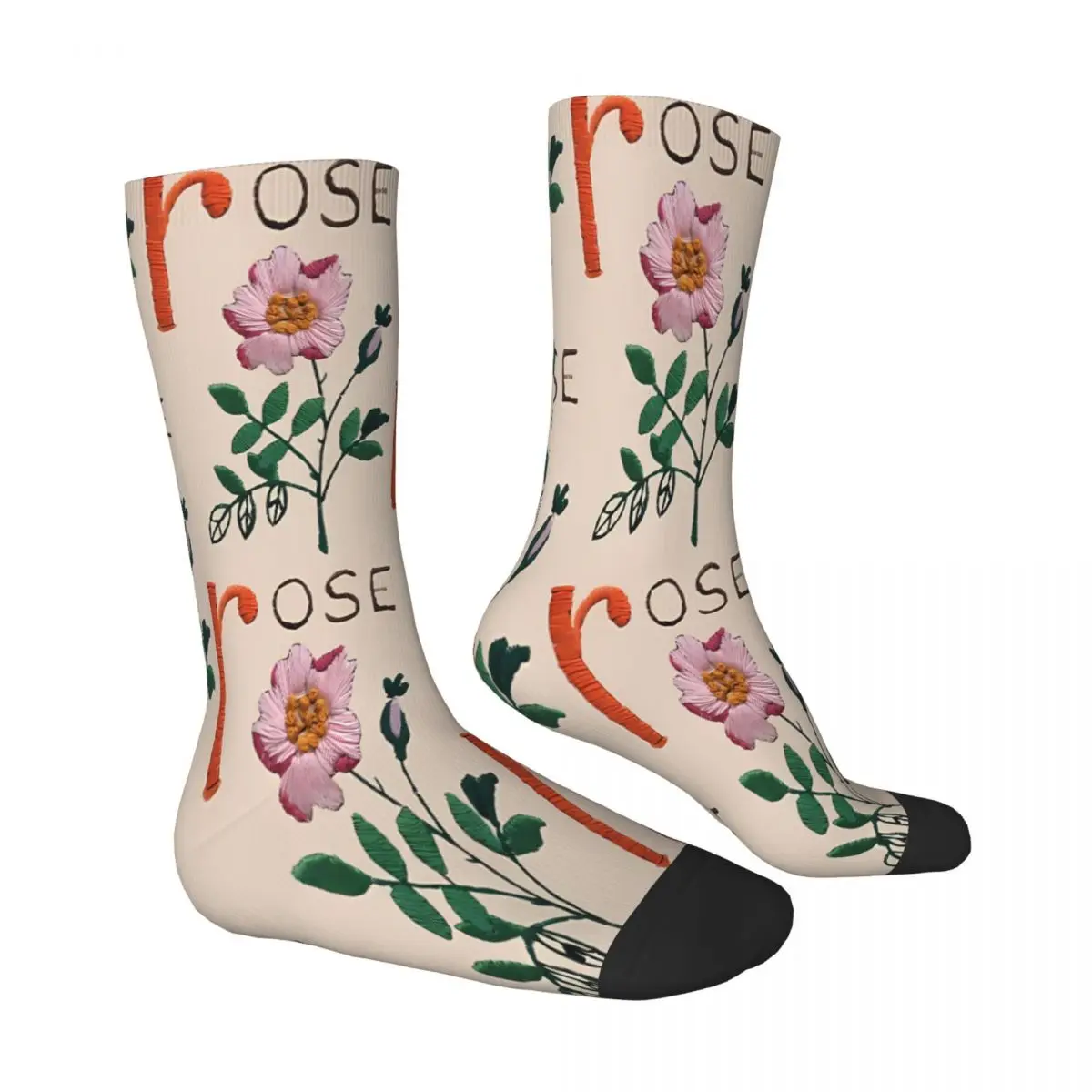 Rose Embroidery Flowers Socks Male Mens Women Spring Stockings Polyester