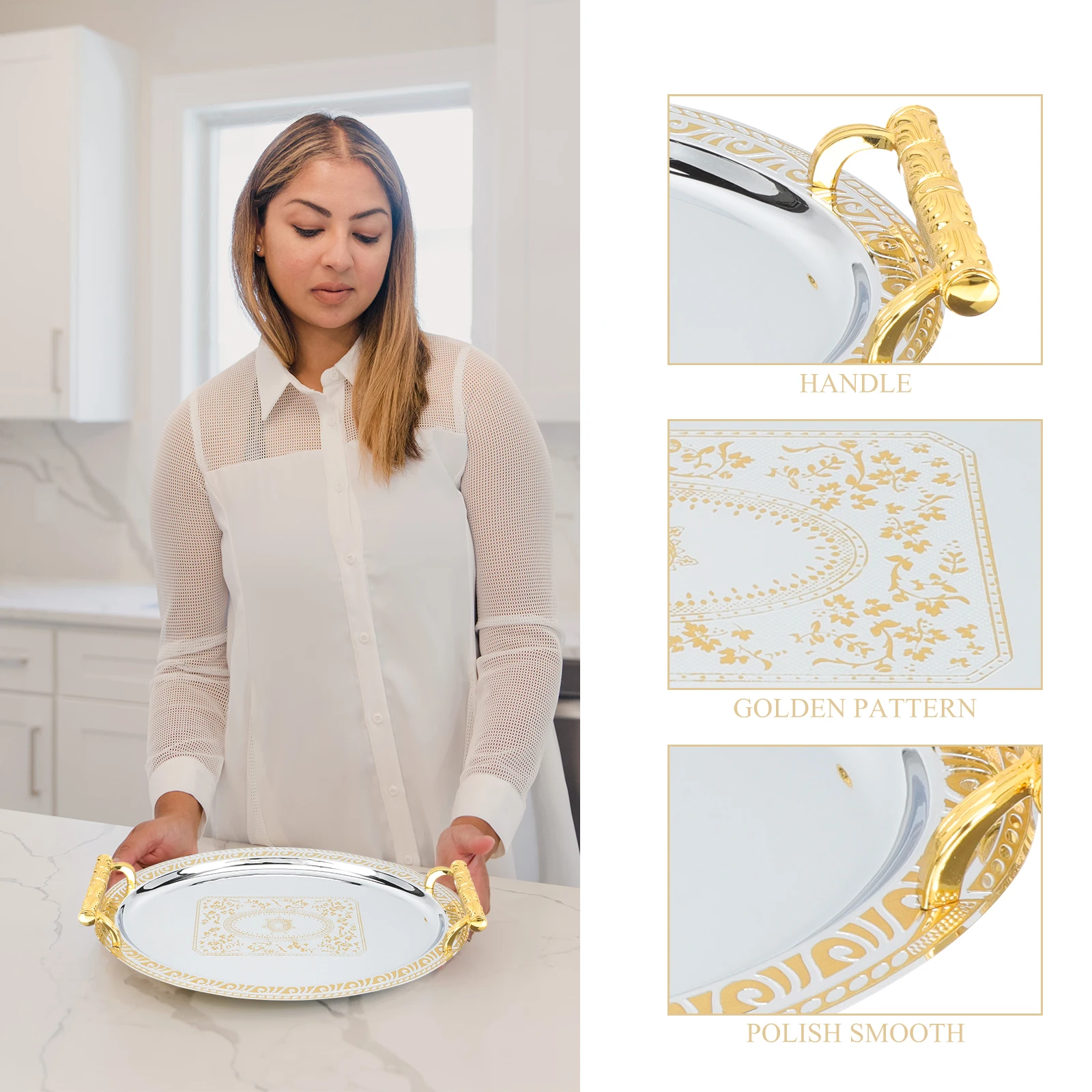 

Stainless Steel Serving Multi-Function Fruit Dessert For Home Coffee Shop Use Coffee Tea Tray Household Tray Smooth Edges