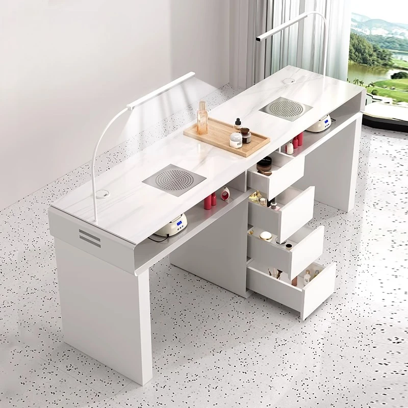 Oficce Marble Top Nail Table Dust Collector Drawer White Beauty Nail Desk Workstation Luxury Stolik Do Manicure Furniture Salon