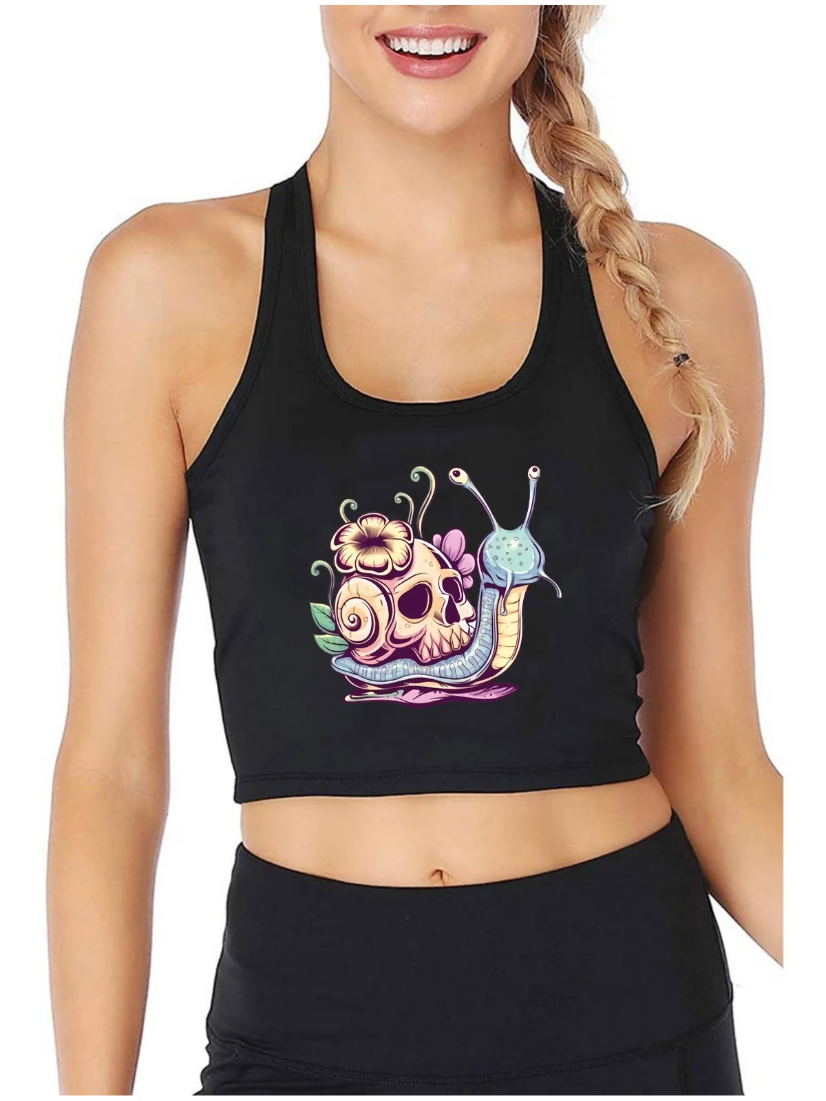 Pastel Goth Cute Creepy Snail Skull Graphics Crop Top Halloween Gothic Sexy Slim Fit Tank Tops Anime Style Cotton Camisole