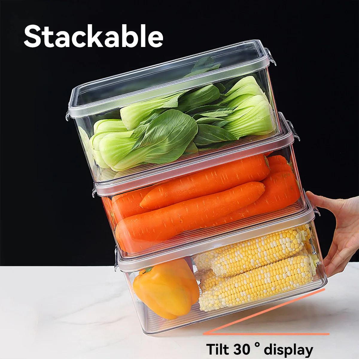 WORTHBUY Fruit Vegetable Storage Box Refrigerator Food Preservation Box Plastic Fresh-keeping Box With Lid Sealed Organizer Box