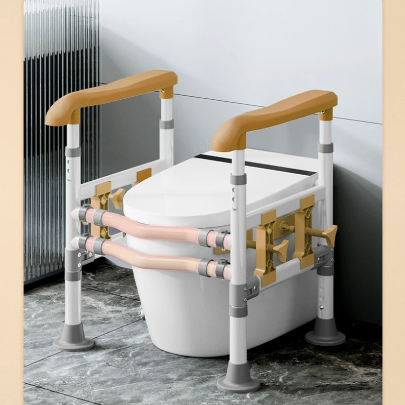 Non Punching Height Adjustable Toilet Handrail Stable Anti Rollover Safety Lift Frame For Elderly Personal Care In Bathroom