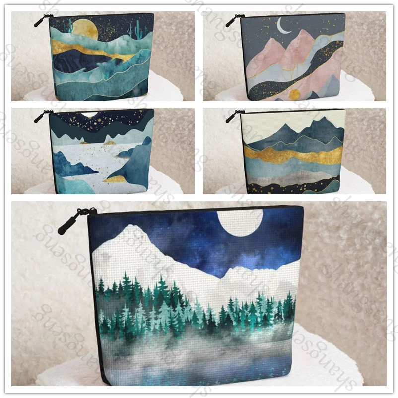 

Oil Painting Mountain Forest Makeup Organizer Toiletry bag Storage Pouch Lady Box Cosmetic Bag Organizer Bag For Travel Zip