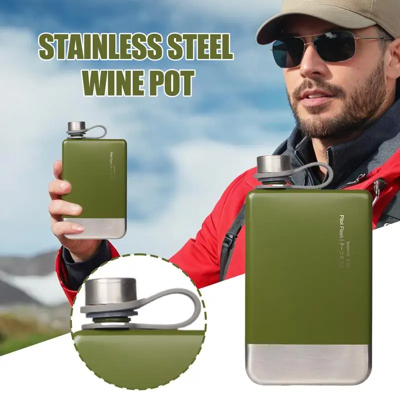 

Camping Flat Stainless Steel Water Bottles Wine Bottle Outdoor Gas Fuel Pot Leakproof Picnic Flat Coffee Pot Camping Accessories