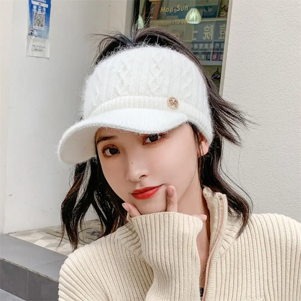 Women Hats New Autumn Winter Warm Rabbit Knitted Hats Outdoor Sports Golf Ponytail Hat Baseball Caps Empty Top Caps 1PC