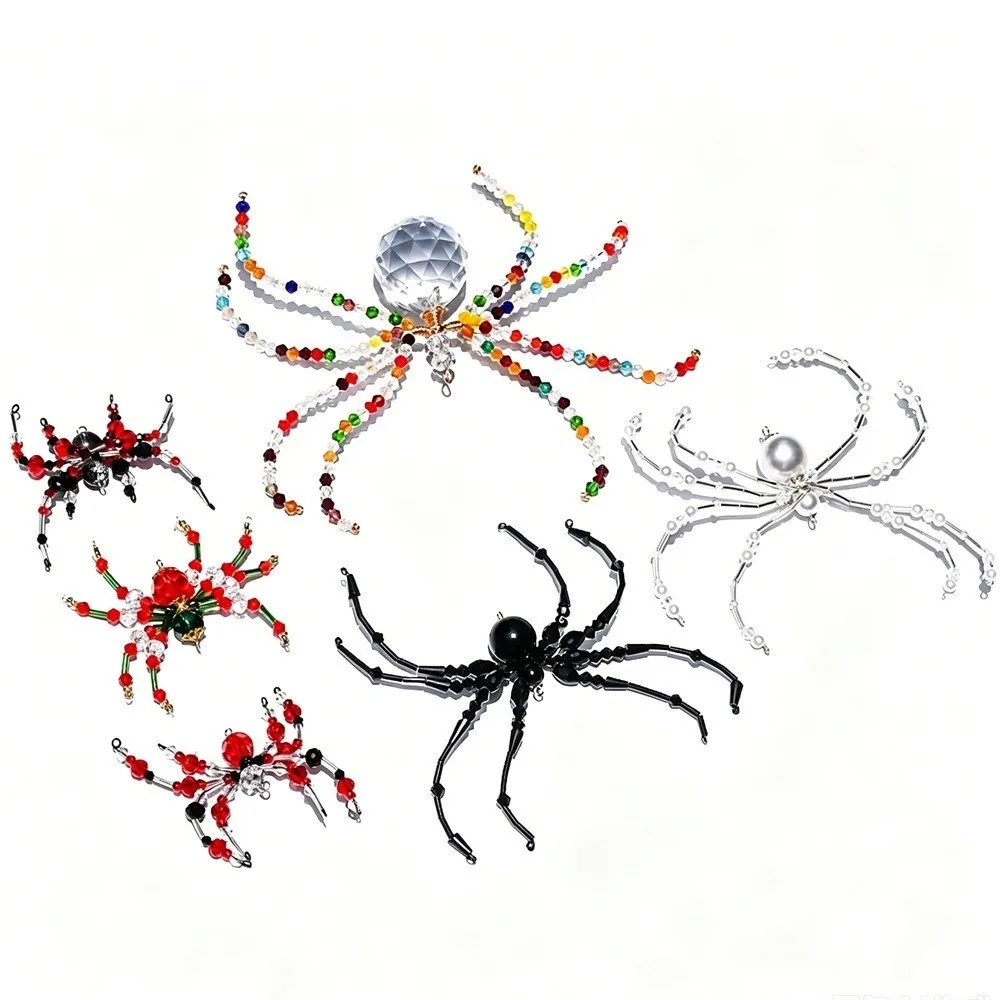 Beaded Spider Hanging Ornament Hanging Loop Crystal-Like Faceted Beads Halloween Spider Decoration Eight-Leg Spider Shape