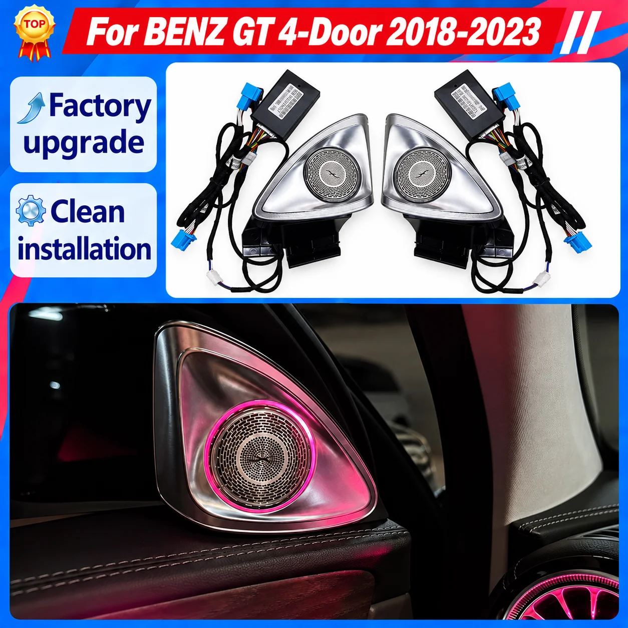 4D Rotating Tweeters with Ambient Lighting for Mercedes-Benz AMG GT 4-Door X290 2018-2023 High-Frequency Car Audio Retrofit Kit
