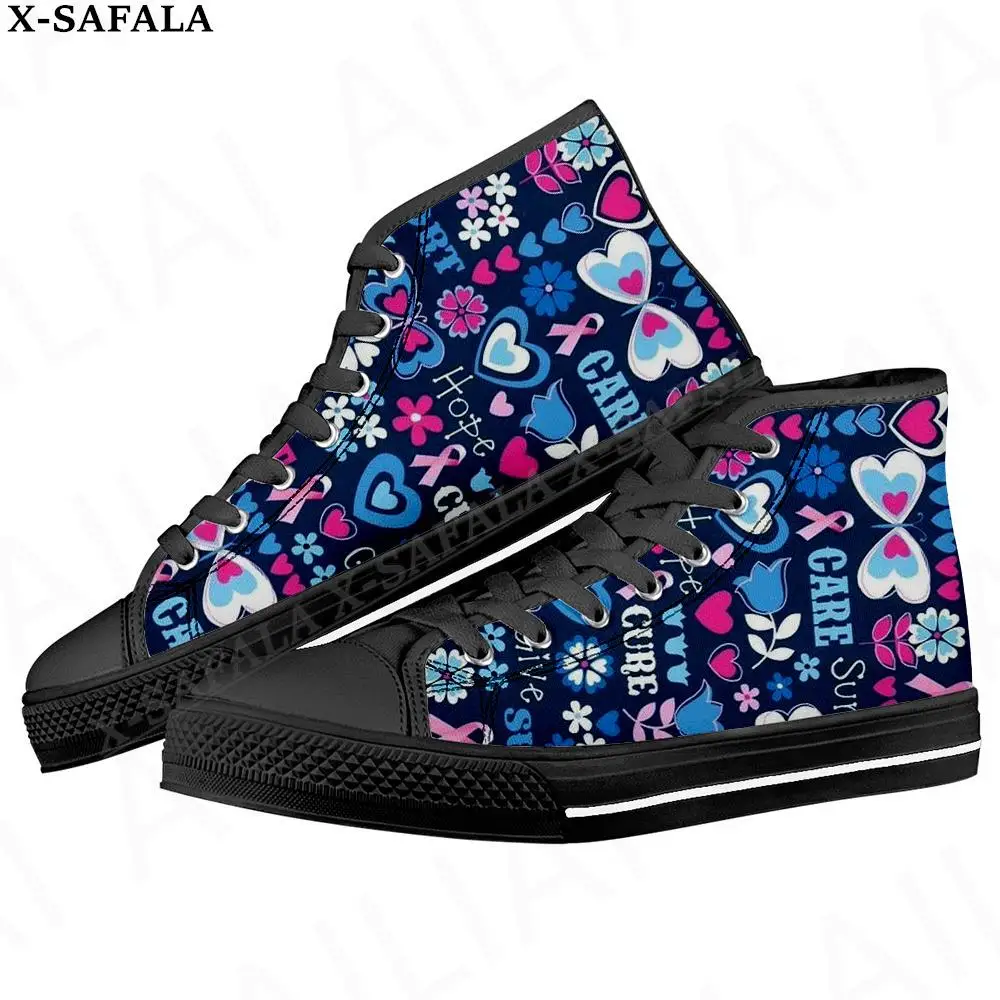 Breast Cancer Awareness Men Vulcanized Sneakers High Top Canvas Shoes Classic Brand Design Men Flats Shoes Lace Up Footwear-3