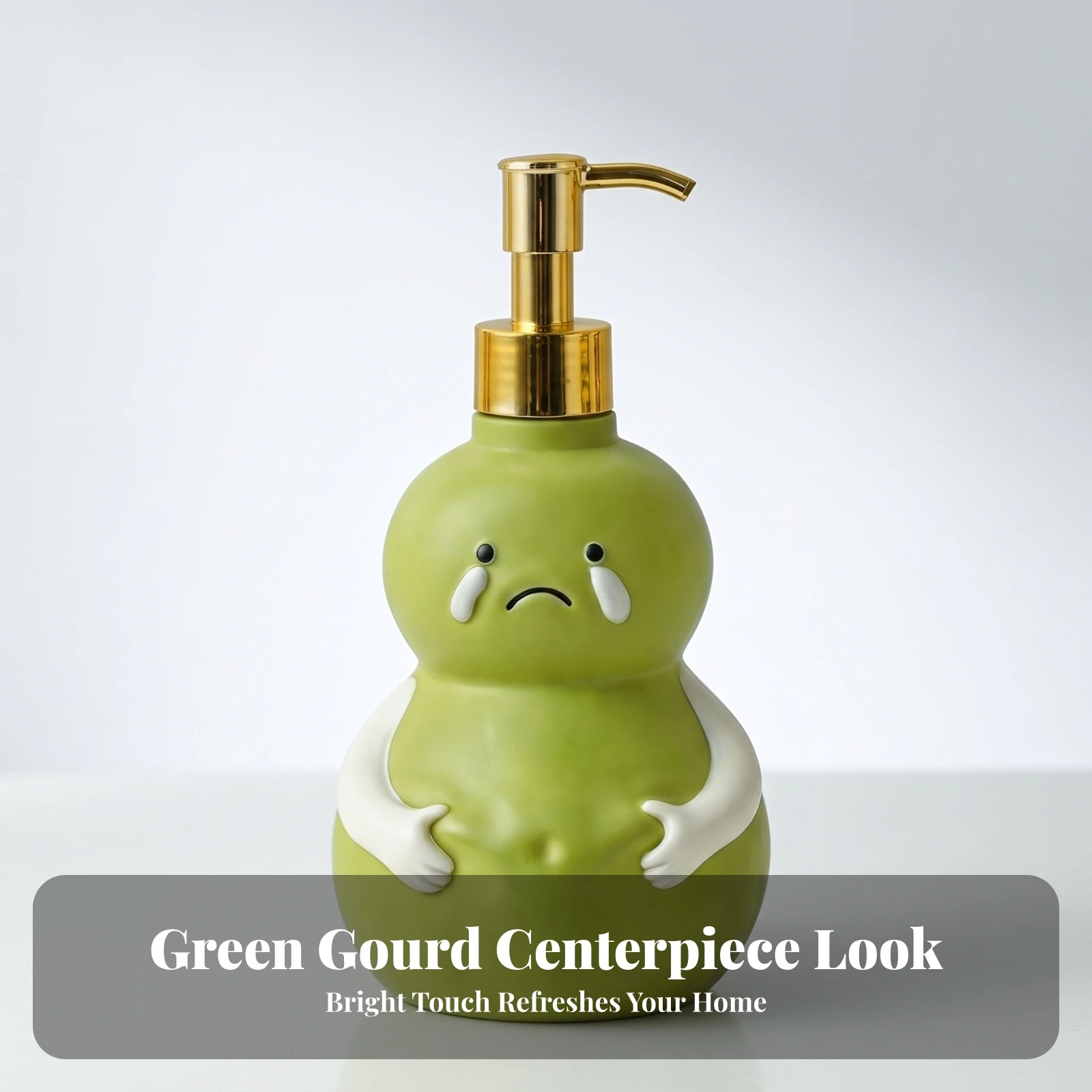 

Refillable Pump Bottle Green Sad-Face Soap Dispenser Bathroom Item Countertop