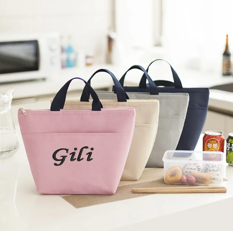 Customized Portable Lunch Box Bag Embroidery Names School Food Storage Bags Beer Cooler Handbag Convenient Box Tote Food Bags