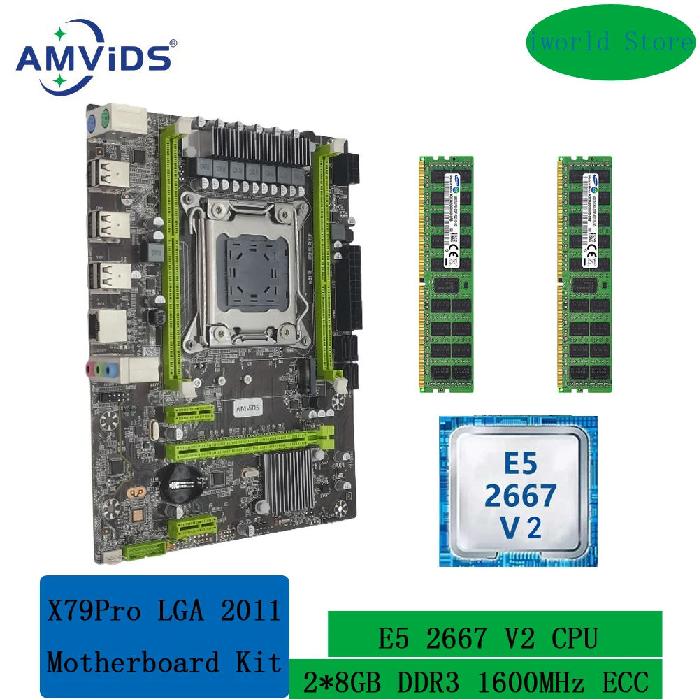 

X79Pro Motherboard Kit X79 Combo with Xeon E5 2667 V2 CPU and 16GB(2*8GB) DDR3 1600MHz RECC Memory Set LGA 2011 M.2 NVME