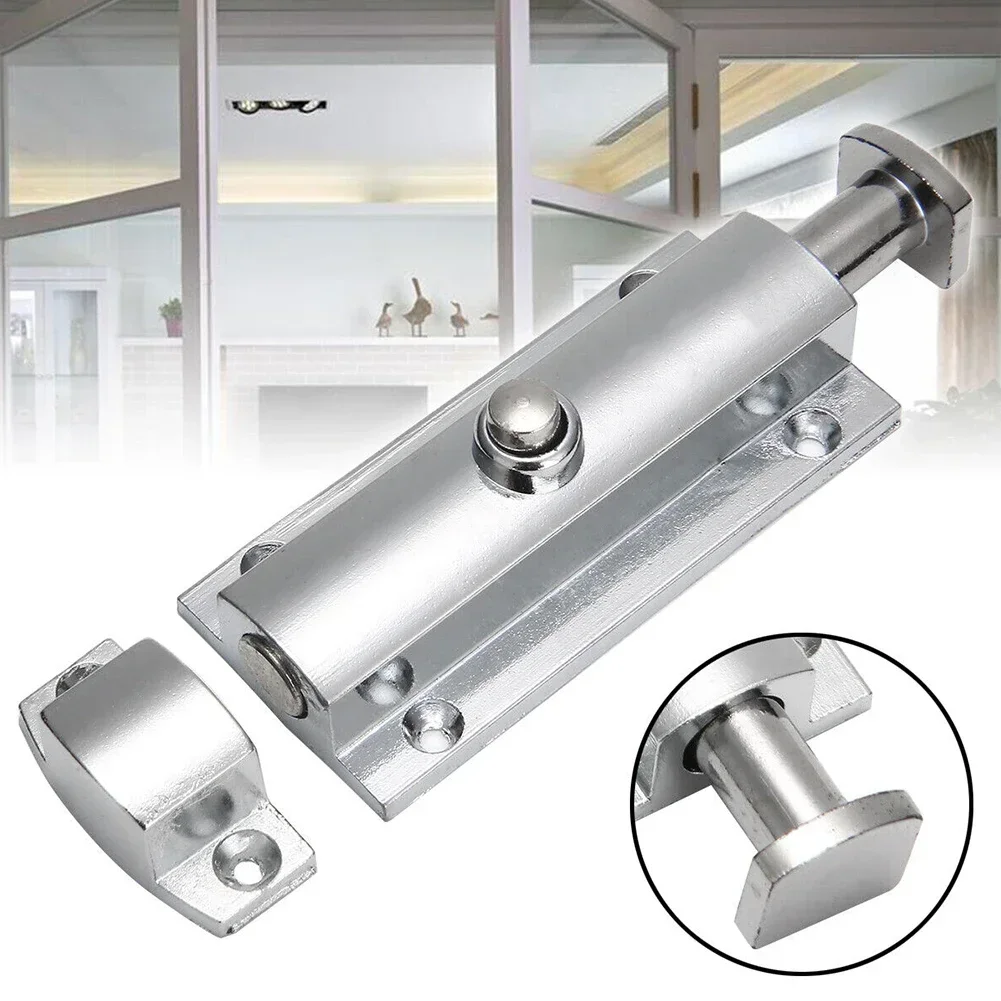 4 Inch Stainless Steel Self-locking Bolt Button Automatic Spring Latch Safety Lock Door Hardware Door Lock Security Bolt Button